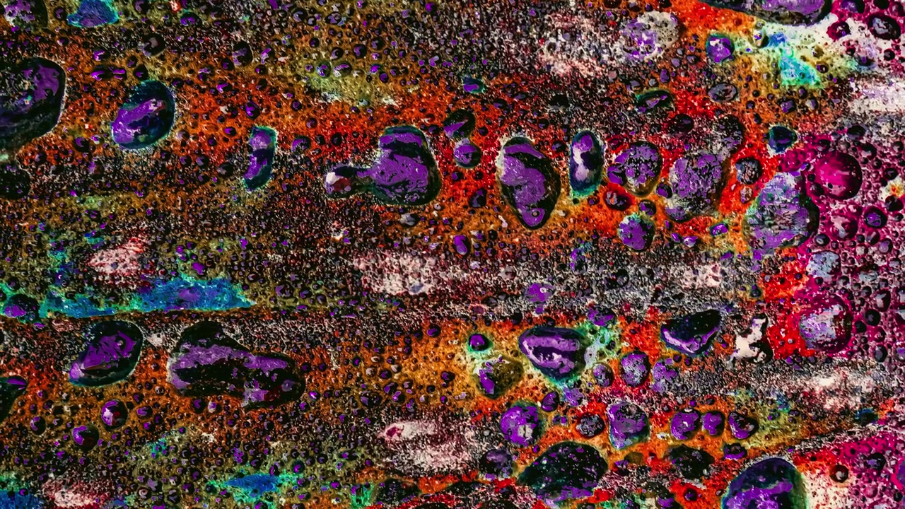 Vista Macro Abstrata de Bolhas Coloridas e Textura Líquida