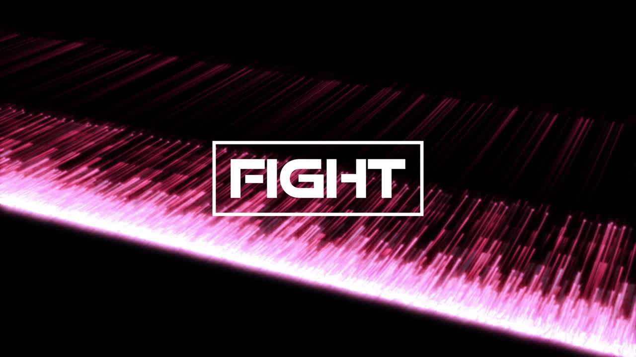animación del texto de la pelea sobre luces rosadas rayas sobre fondo negro