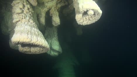 la luz se extiende a través de espeleotemas de campanas únicas