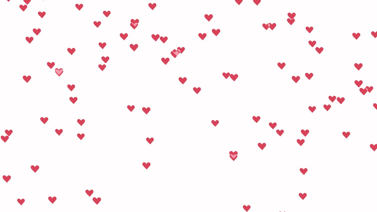 Animazione in loop di icone a forma di cuore rosa che si muovono rapidamente verso l'alto su sfondo bianco