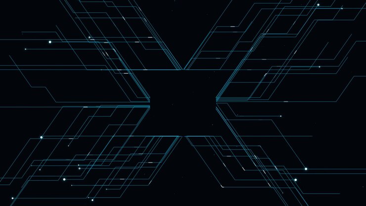 Linee di Rete Digitali Astratte che si Connettono nello Spazio Oscuro
