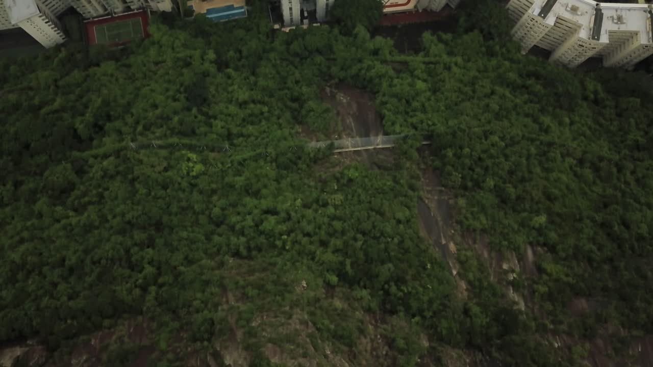 incline hacia arriba la vista aérea de la ciudad de hong kong que revela el puerto