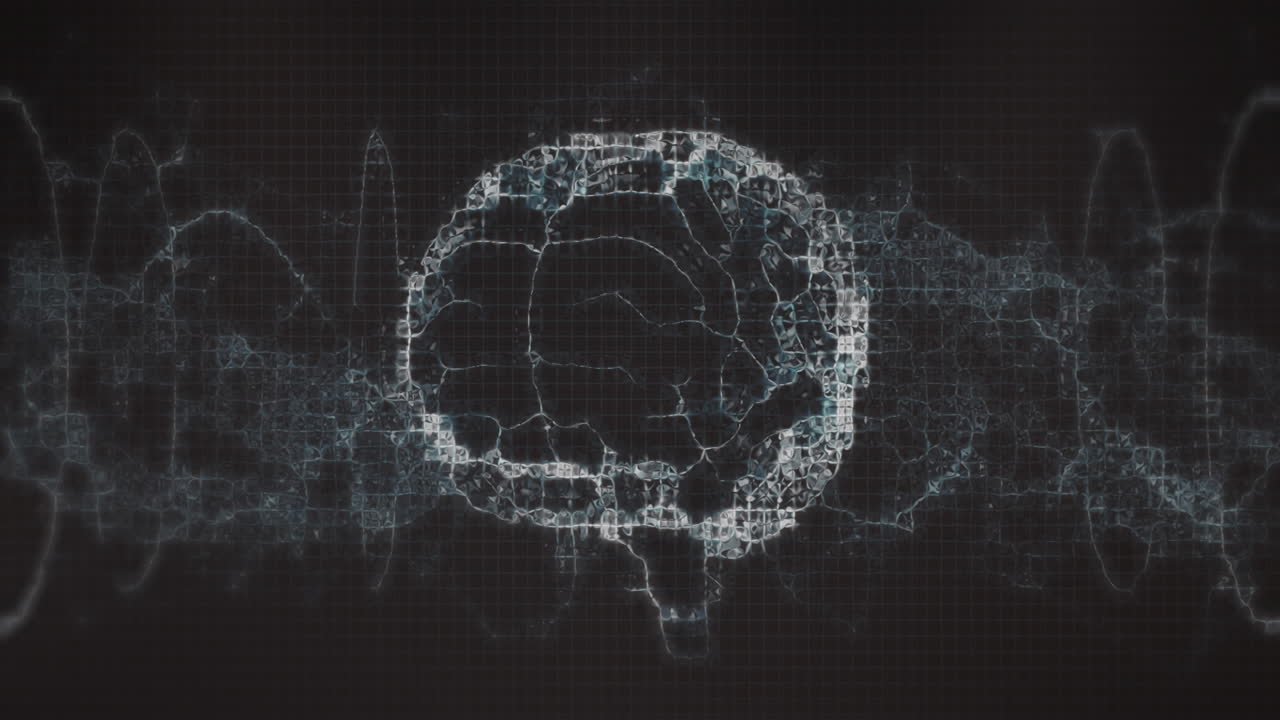 Animation of human brain and dna strand over black background