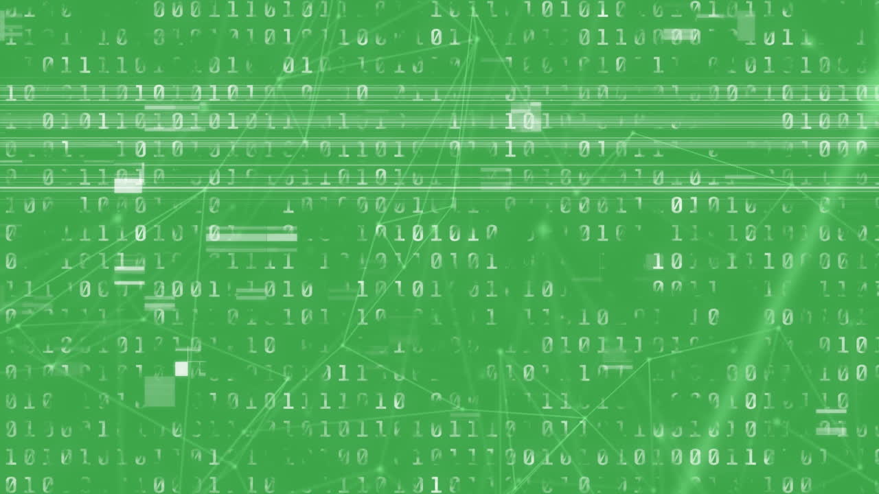 Animation of interference over network of connections and data processing on green background