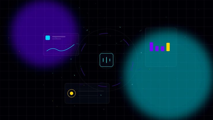 Digital Data Dashboard Interface with Animated Charts and Graphs
