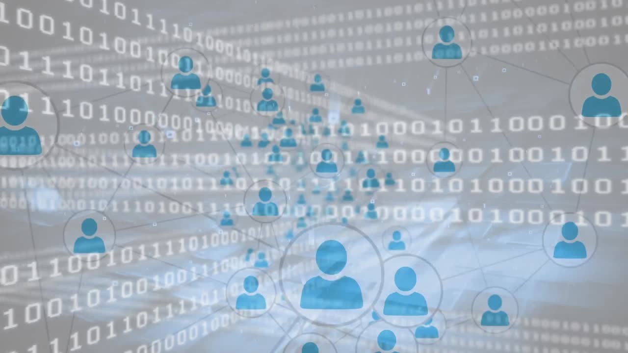 Animation of data processing over black background
