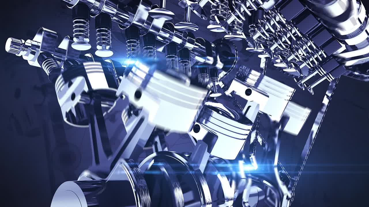 Powerful V8 Engine 3D Animation With Lens Effects