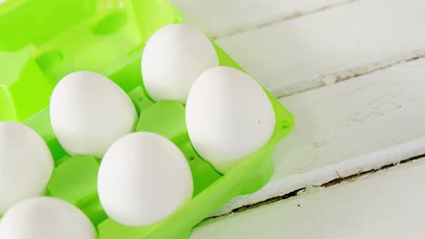 close-up of easter white eggs in egg carton