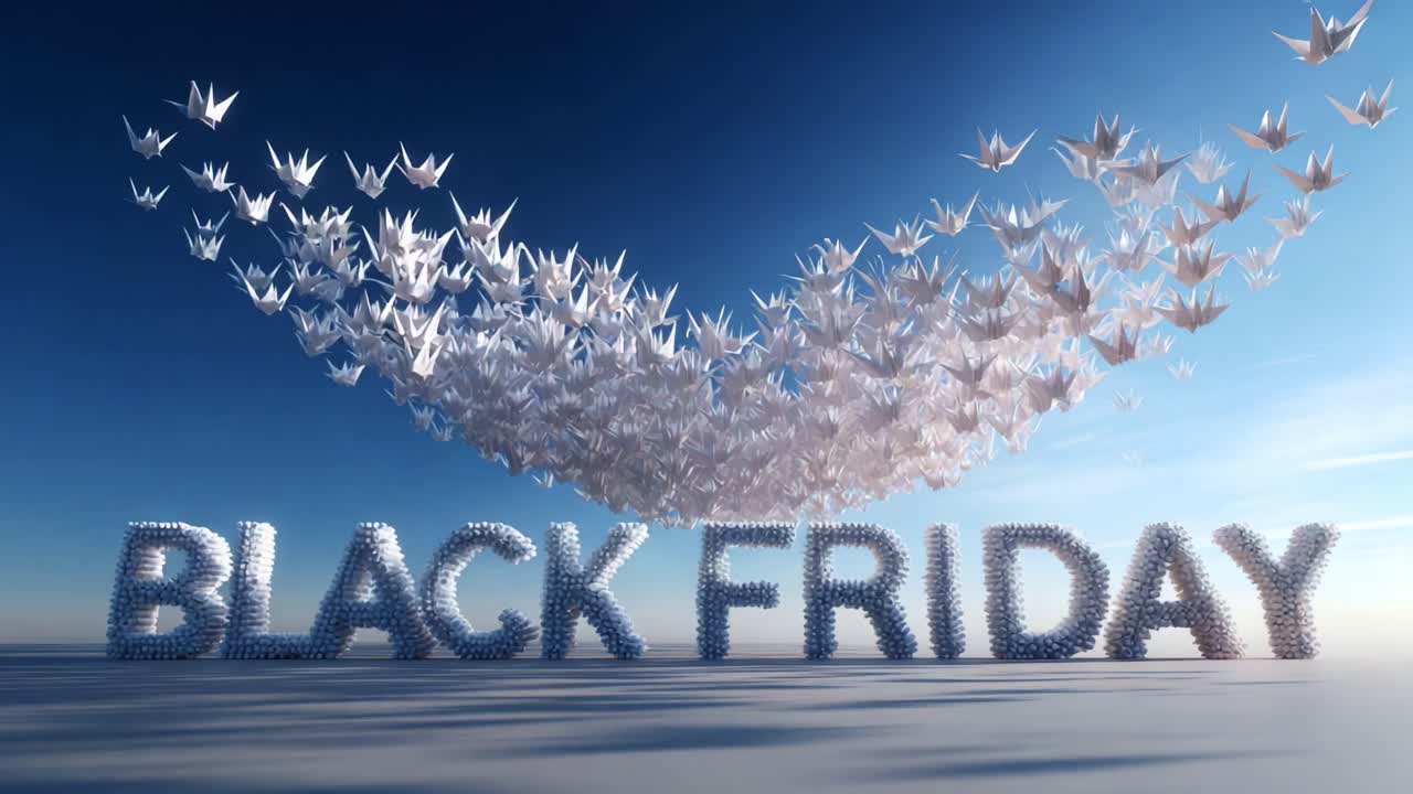 Creative Representation of Black Friday with Origami Cranes in Motion, Demonstrating An Artistic and Dynamic Approach to Shopping and Sales Events During the Holiday Season