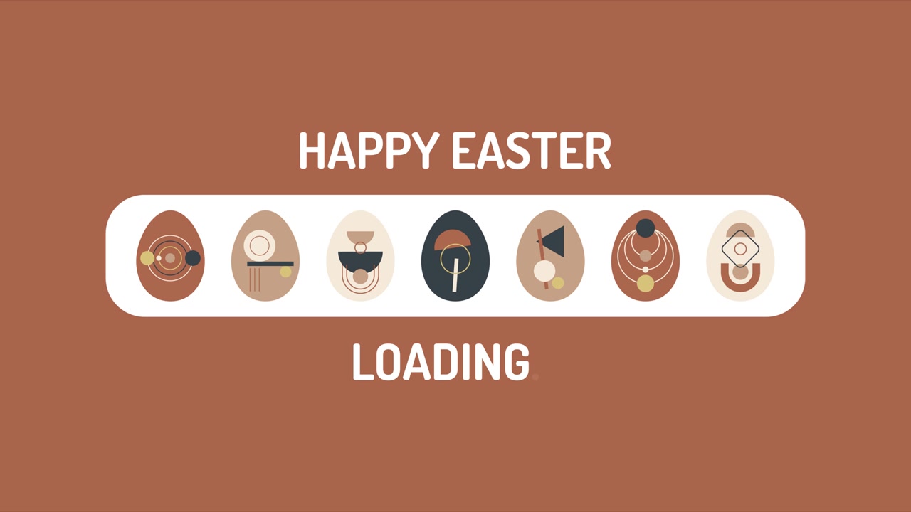 Progress bar animation Boho happy Easter Loading and decorated egg in flat style. 4k Easter video animation with alpha matte channel