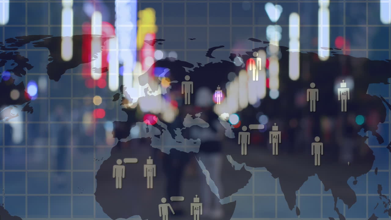 анимация обработки данных на карте мира и темном фоне