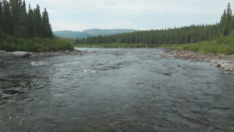 Niedrig-Fliegende-Luftaufnahme,-Die-In-Labrador,-Kanada,-Einen-Bach-Hinaufgeht