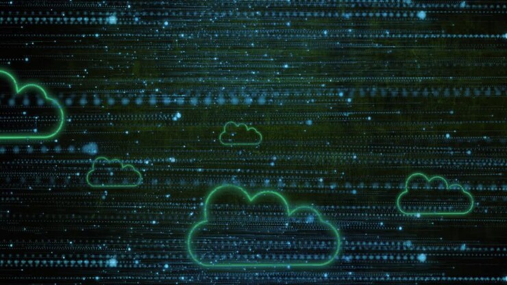 Animation of cloud icons and data processing