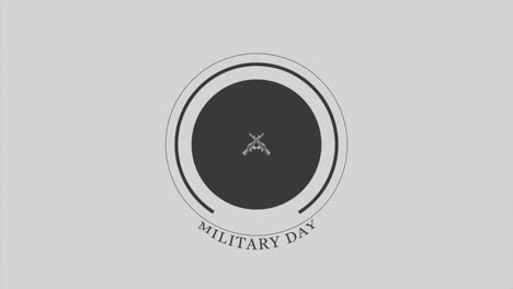 animation text military day on military background with guns