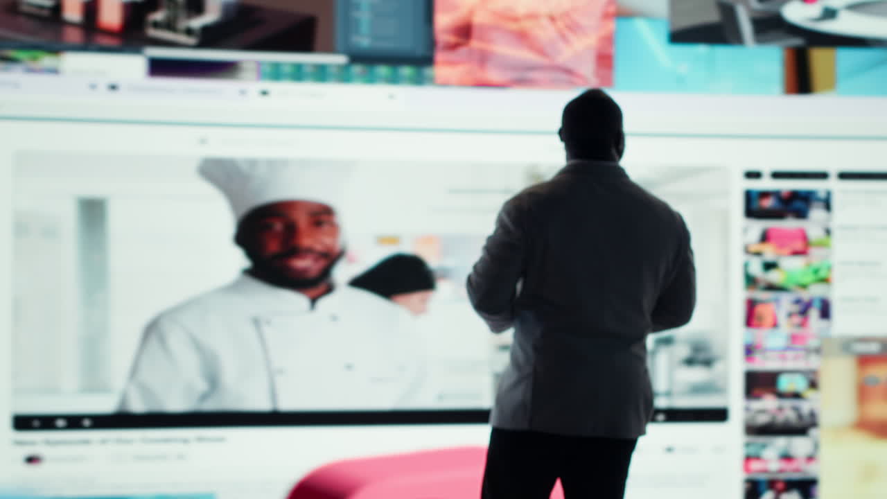 Vertical video Man using phone app for video recommendations