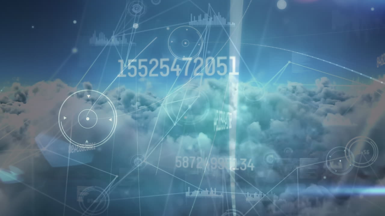 animación de conexiones y procesamiento de datos a través de nubes