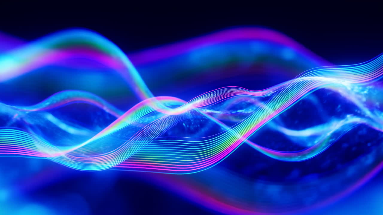 Abstract Glowing Digital Waves Flowing on Dark Background