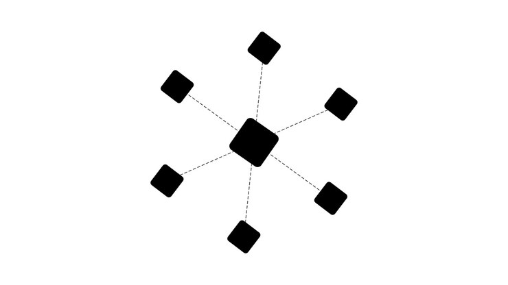Diagramma astratto di connessione di rete rotante su sfondo bianco