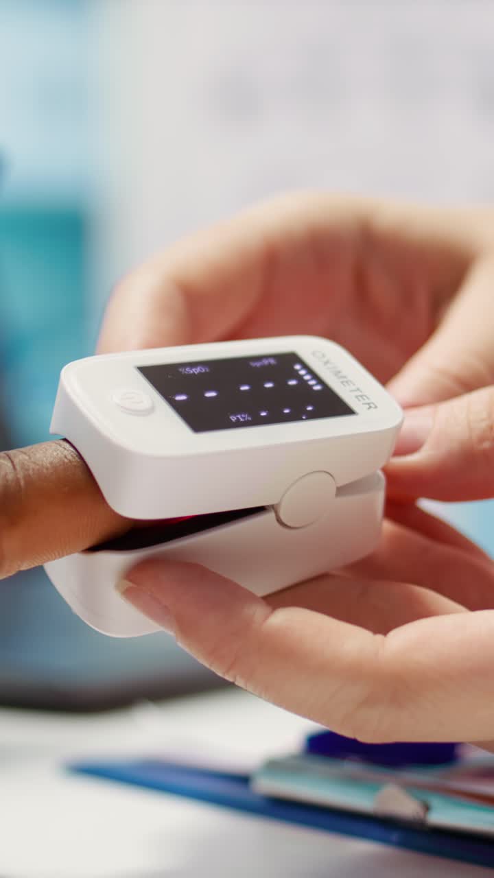 Close-up of Finger Being Measured by Pulse Oximeter