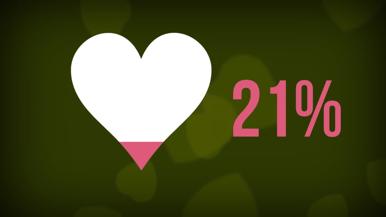 forma de corazón y números que se llenan de color y formas de corazón que caen en el fondo