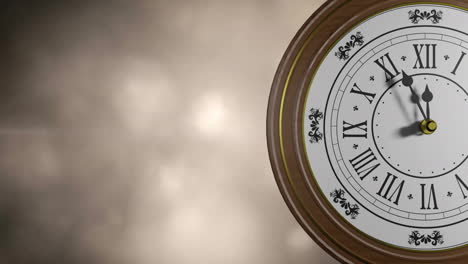 animación de reloj retro que muestra la medianoche con manchas de luz en fondo negro