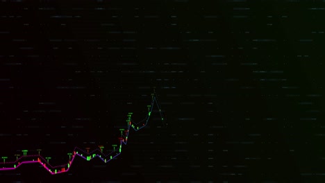 Mehrfarbige-Grafik-Und-Zahlen,-Die-Sich-Vor-Schwarzem-Hintergrund-Bewegen