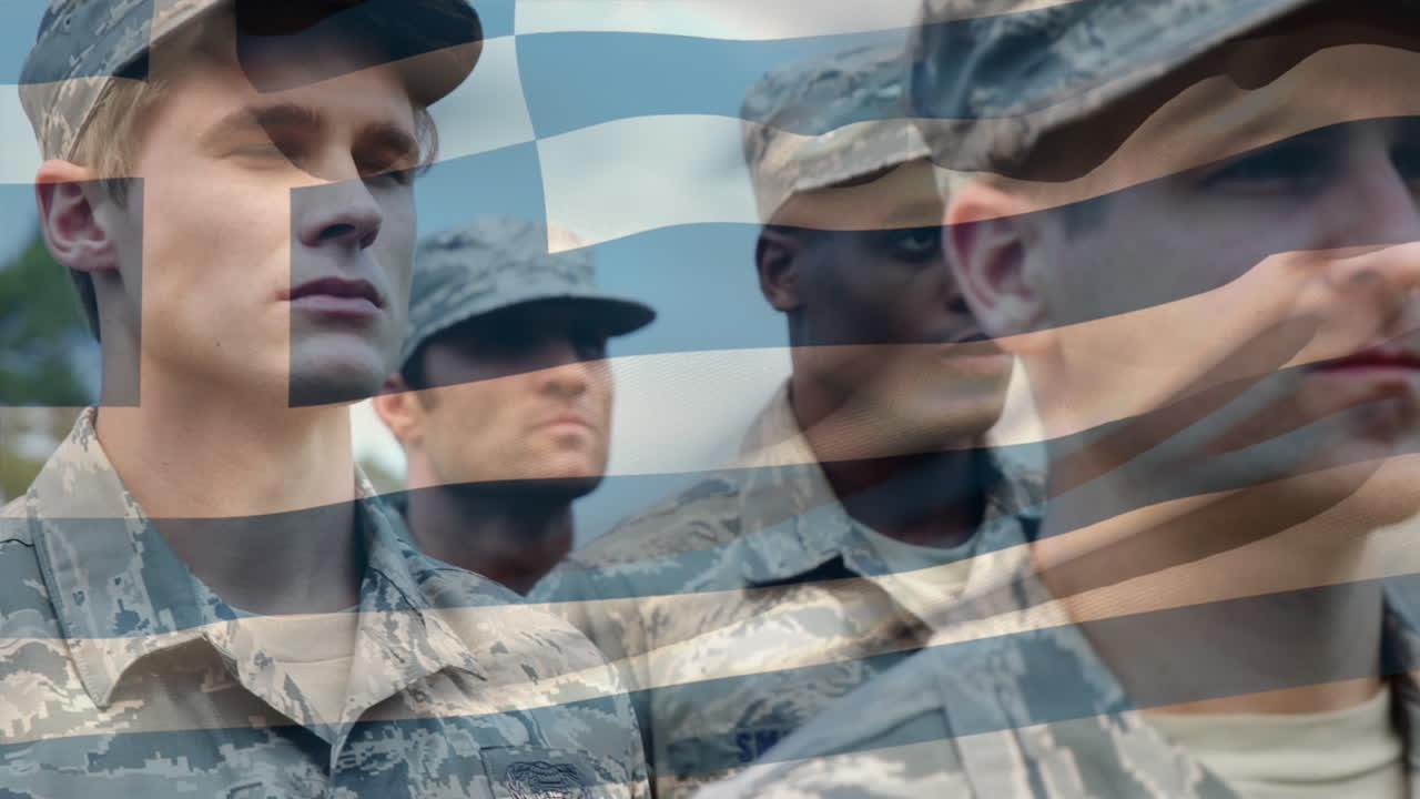 다양한 남성 군인 위에 그리스의  ⁇ 발의 애니메이션