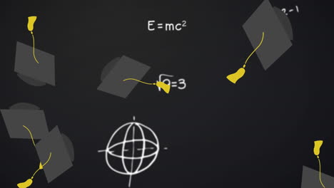 ecuaciones matemáticas que se mueven contra las graduaciones sombreros que caen
