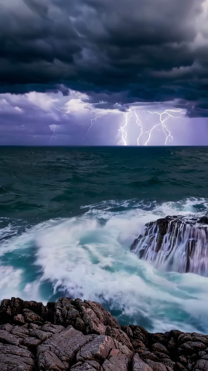 Stormy Ocean at Night with Lightning