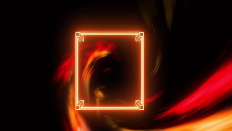 animación de humo naranja sobre un cuadrado de neón sobre un fondo negro