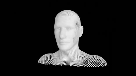 moving human bust on black background