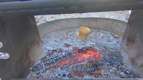 large roasted marshmallow browning over a campfire