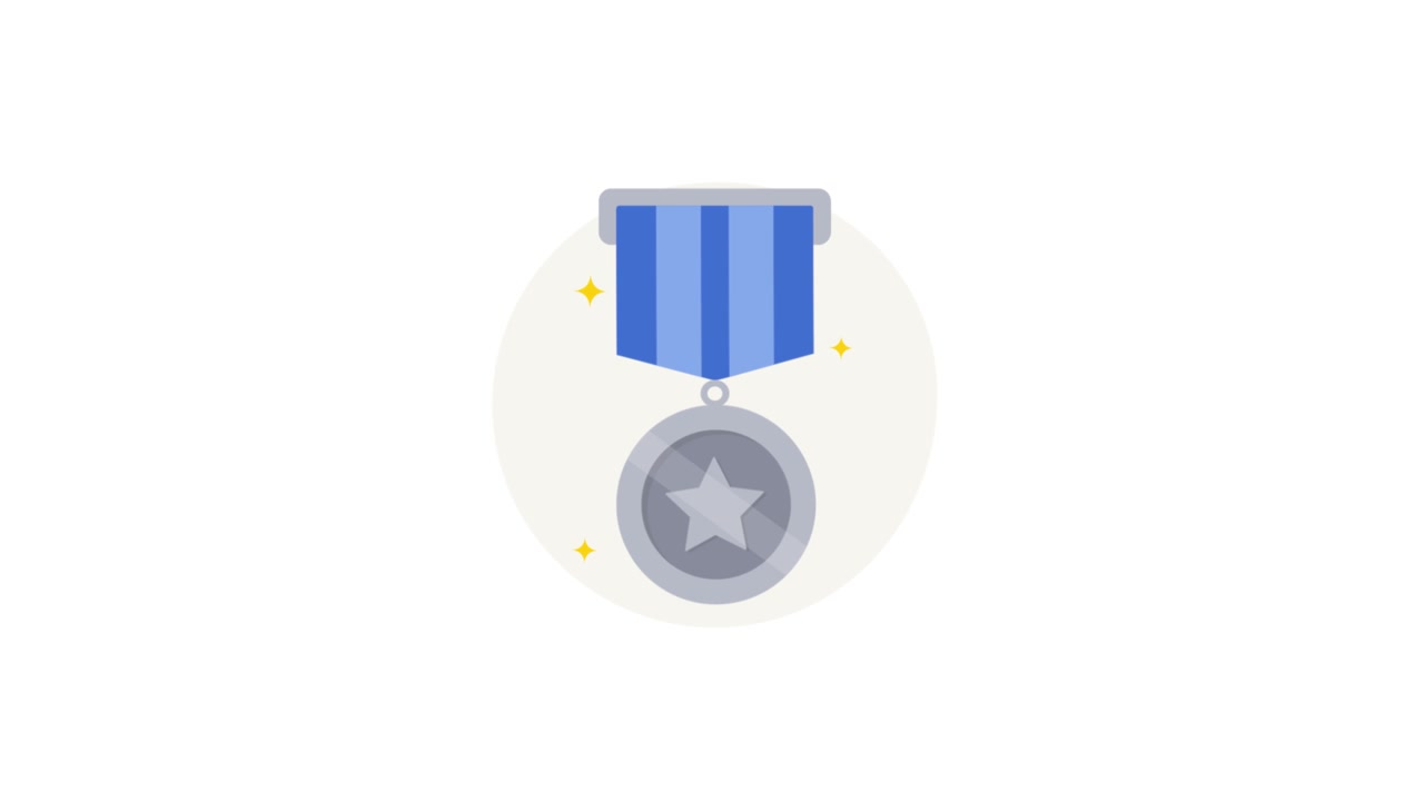Animated Silver Medal with Blue Ribbon on White Background