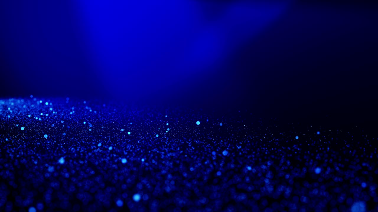 추상적인 마법, 빛 효과와 먼지 입자와 함께 반이는 입자, 3d 루프로 사이버 공간, 4k 비디오 애니메이션, 파란색 흐릿한 배경