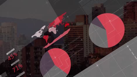 animación del procesamiento de datos con la ciudad en el fondo
