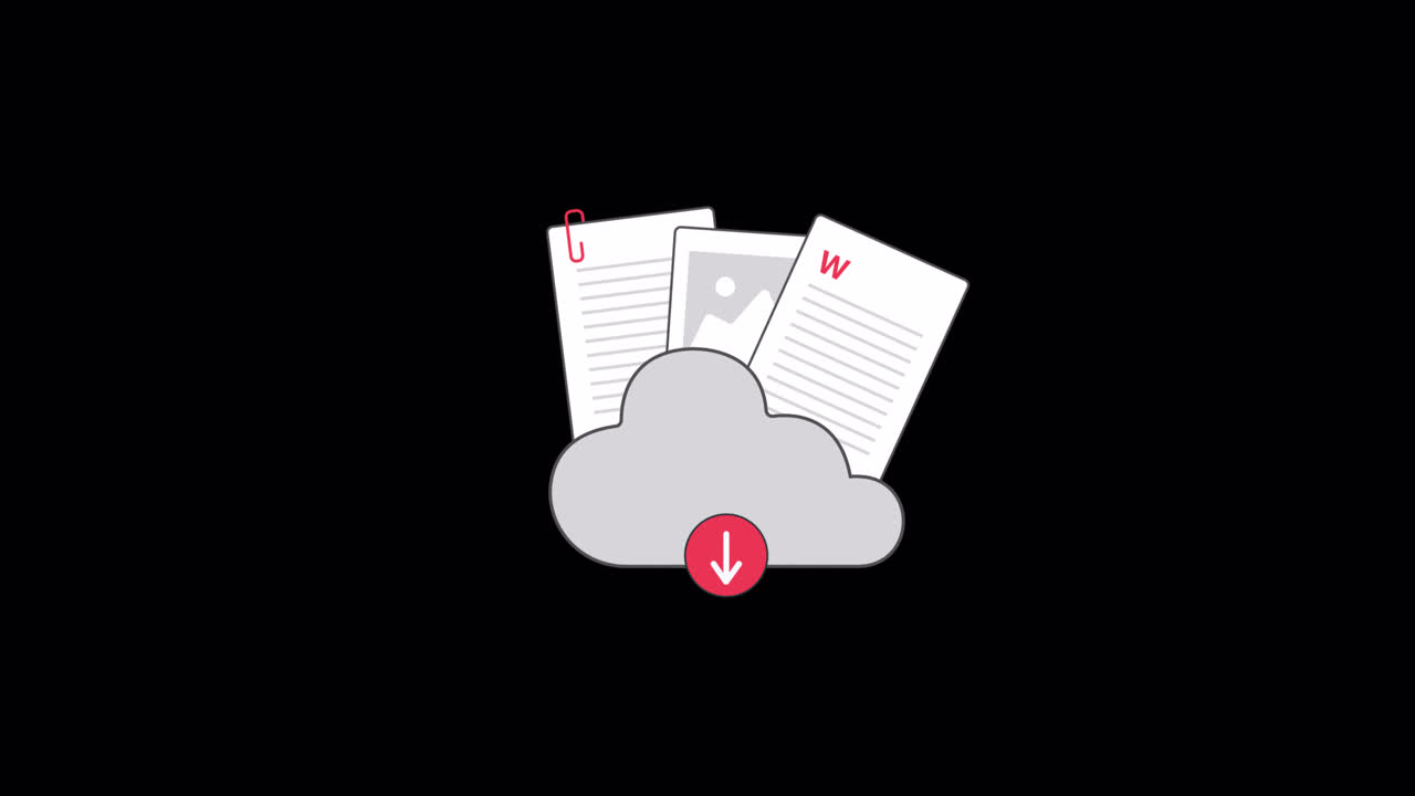 Illustrazione animata di archiviazione cloud e download di documenti