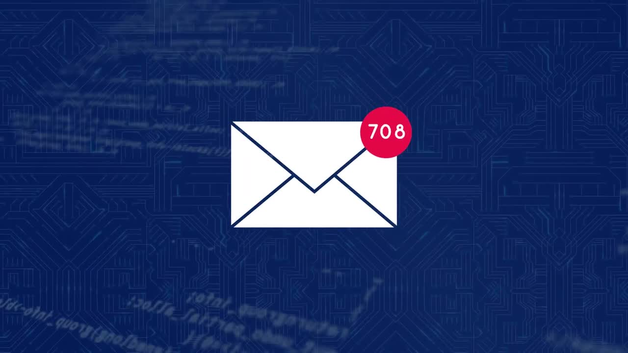 animación de números que cambian con iconos de sobres y procesamiento de datos