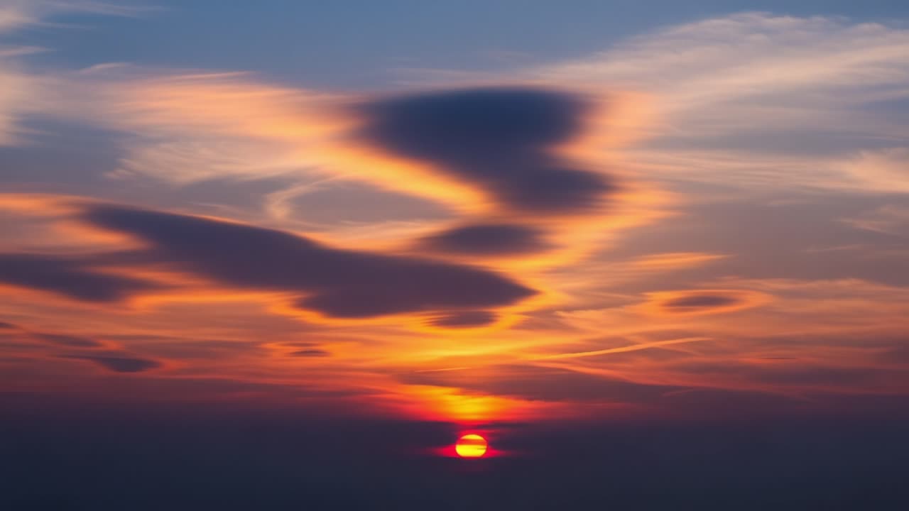 Captivating Sunset Over an Expansive Horizon with a Stunning Display of Colorful Clouds Reflecting the Last Rays of Sunlight Easing into the Night