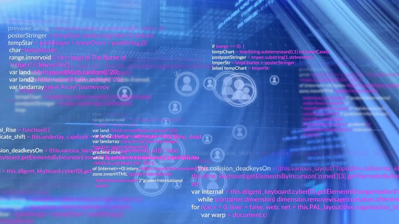 animación del procesamiento de datos sobre iconos y formas de medios.