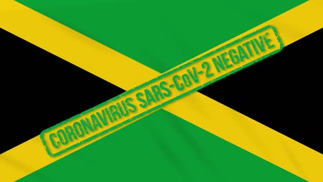 jamaica swaying flag with green stamp of freedom from coronavirus, loop