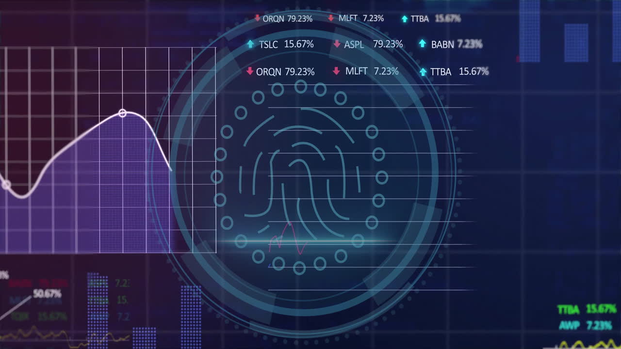 Animation of scope with biometric fingerprint and financial data processing