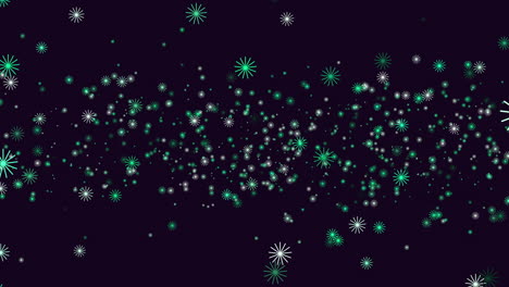 flying random neon colorful snowflakes in dark galaxy