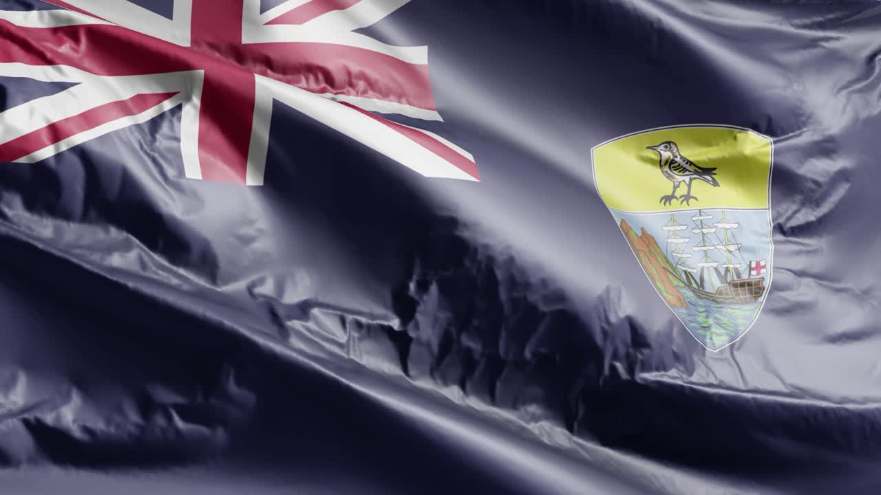 세인트 헬레나의 발이 바람에 흔들리고, 세인트 힐레나의 배너가 바람에 떠다니고, 배경이 가득 차 있고, 10초의 루프가 있습니다.