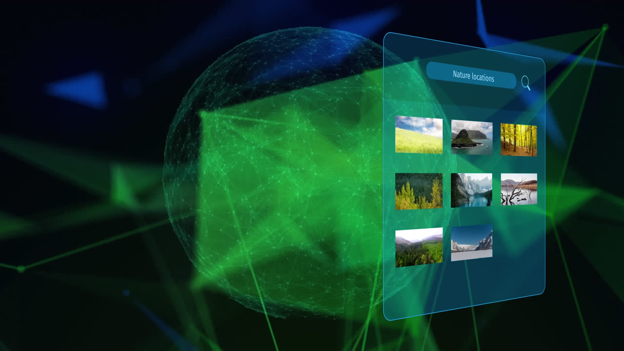 animación de la interfaz con lugares de la naturaleza texto y paisajes en todo el mundo sobre fondo negro