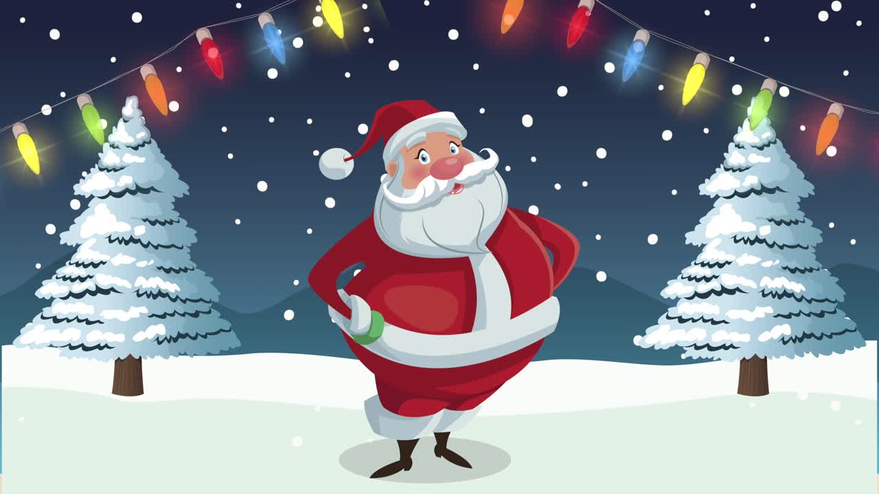 Merry christmas animation with santa claus in snowscape | Premium Stock ...