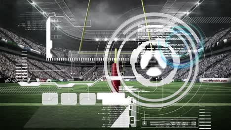 animation of scanner and data processing over grass pitch at sports stadium