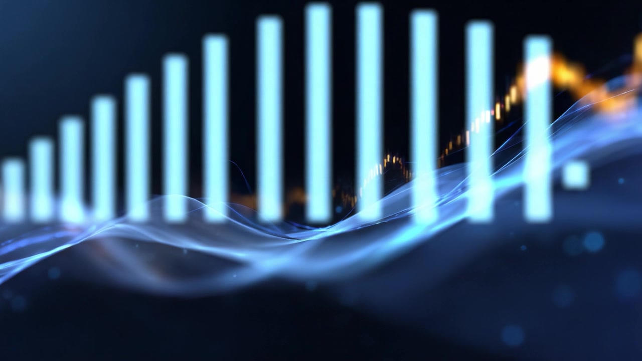 Dynamic Visualization of Abstract Data Trends and Fluctuations with Waves and Bars Representing Graphical Insights into Financial or Statistical Metrics