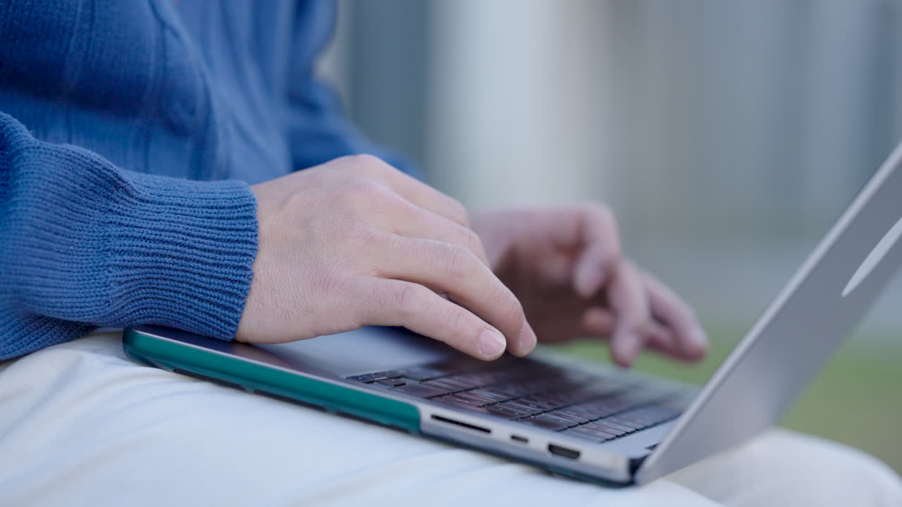 Woman typing on laptop keyboard, multiple shots