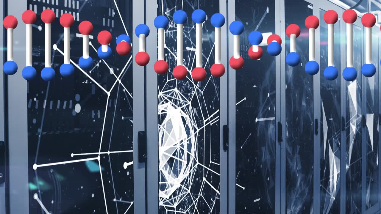 Animation of dna strand over server room