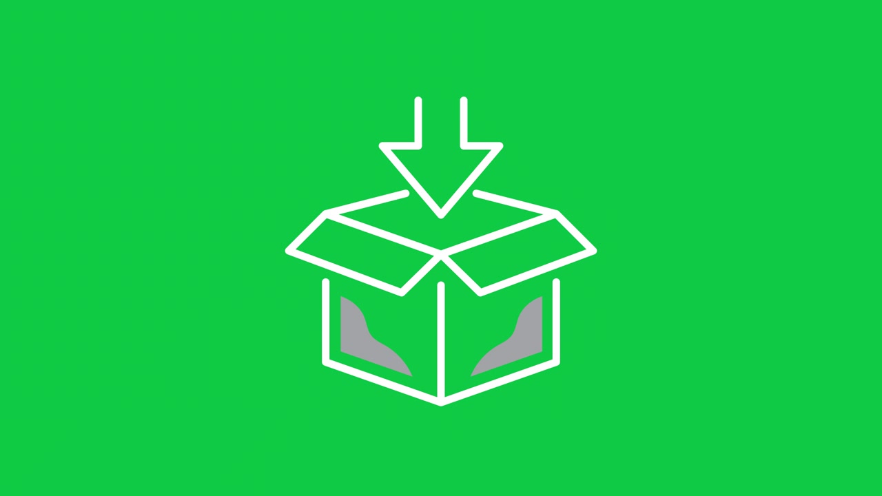 Animated Icon of Box with Down Arrow on Green Screen